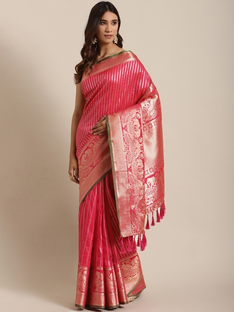 VASTRANAND Pink & Golden Woven Design Banarasi Saree
