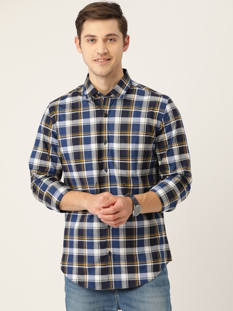 United Colors of Benetton Men Navy Blue & White Slim Fit Checked Casual Shirt