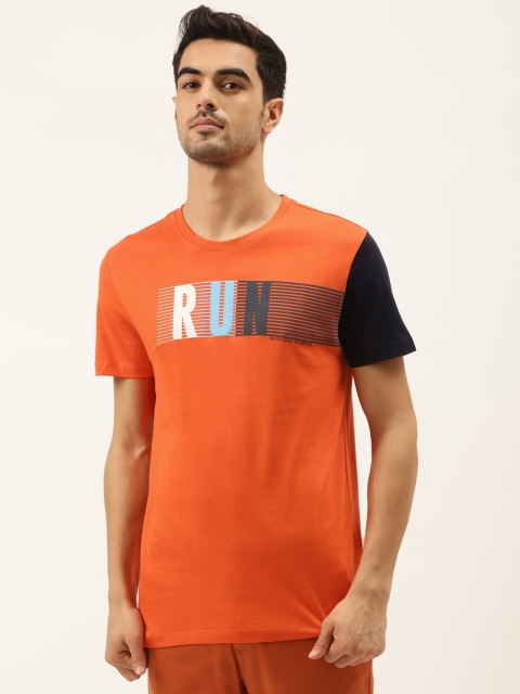 United Colors of Benetton Men Orange Cotton Printed Round Neck T-shirt