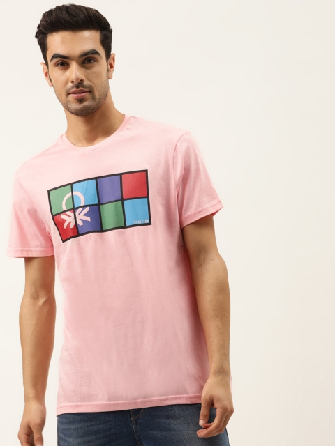 United Colors of Benetton Men Pink Printed Cotton Round Neck T-shirt