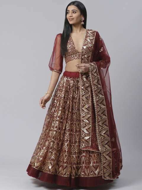SHOPGARB Maroon & Golden Sequinned Semi-Stitched Lehenga & Unstitched Blouse with Dupatta
SHOPGARB Maroon & Golden Sequinned Semi-Stitched Lehenga & Unstitched Blouse with Dupatta