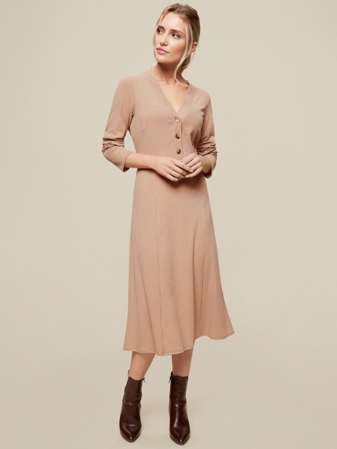DOROTHY PERKINS Women Beige Self-Striped A-Line Dress
