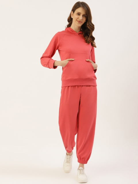 Laabha Women Coral Orange Solid Tracksuit