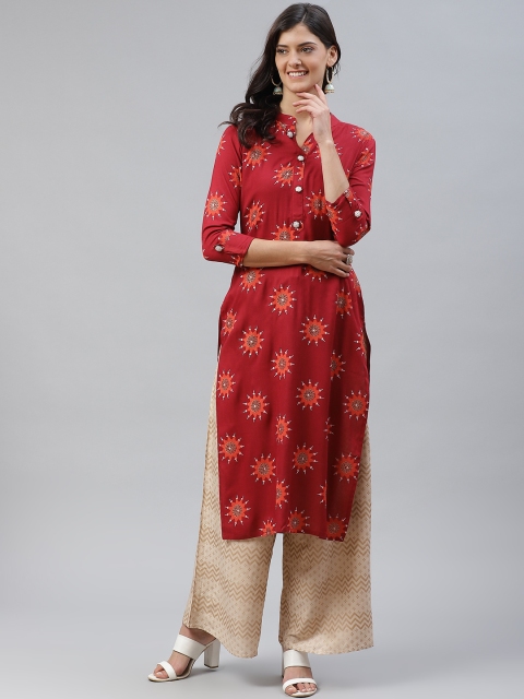 HIGHLIGHT FASHION EXPORT Women Maroon & Beige Foil Print Straight Kurta with Palazzos
HIGHLIGHT FASHION EXPORT Women Maroon & Beige Foil Print Straight Kurta with Palazzos