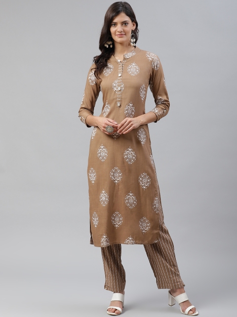 HIGHLIGHT FASHION EXPORT Women Brown & Golden Ethnic Print Foil Kurta with Trousers
HIGHLIGHT FASHION EXPORT Women Brown & Golden Ethnic Print Foil Kurta with Trousers