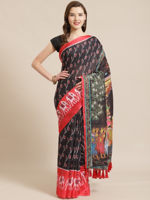VASTRANAND Black & Red Printed Ikat Saree