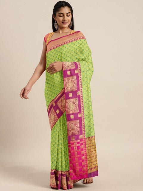 aamna Green & Golden Woven Design Kanjeevaram Saree
