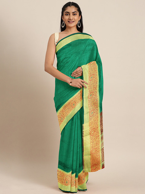 Triveni Green & Golden Solid Saree
Triveni Green & Golden Solid Saree