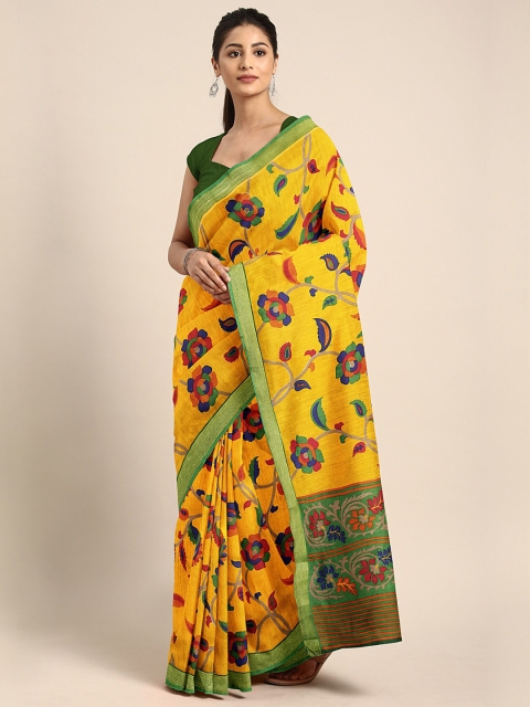 KALINI Yellow & Green Printed Saree