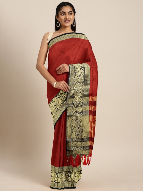 KALINI Red Solid Art Silk Saree