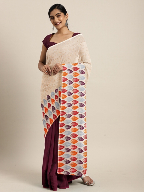 KALINI Maroon & Black Conversational Printed Saree