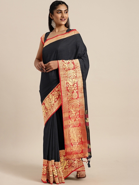 KALINI Black & Gold-Toned Solid Saree