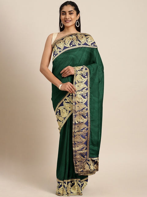 KALINI Green & Gold-Toned Woven Design Saree