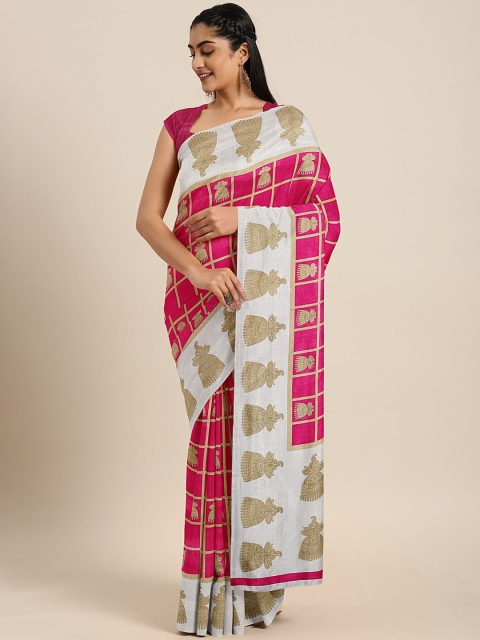 KALINI Pink & Beige Checked Saree