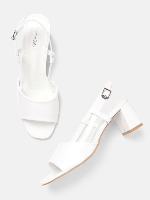 Allen Solly Women White Croc Textured Block Heels