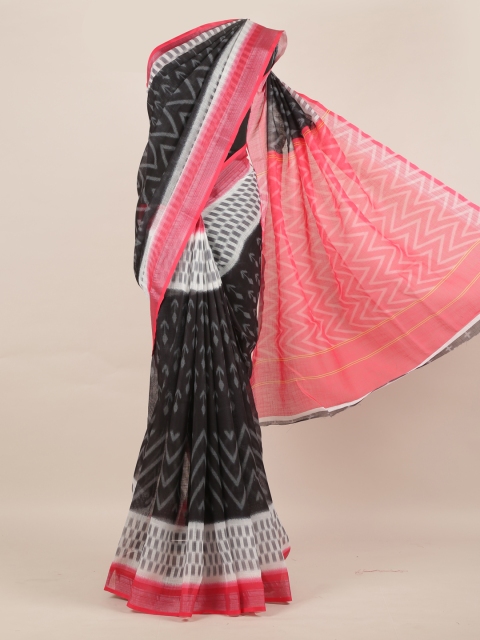 Pothys Black & Off-White Linen Blend Printed Saree