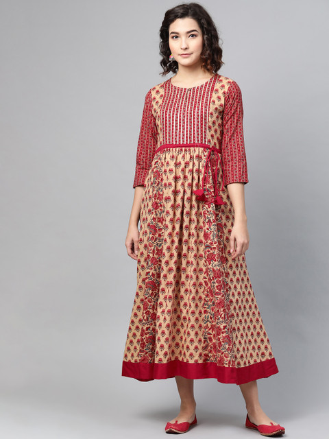 PINKSKY Women Maroon & Beige Printed Sustainable Handicrafts Maxi Dress 
PINKSKY Women Maroon & Beige Printed Sustainable Handicrafts Maxi Dress
