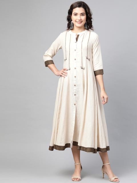 PINKSKY Women Off-White Solid Maxi Dress