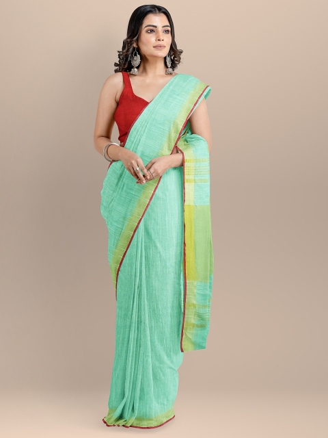 BharatSthali Sea Green Pure Cotton Solid Mangalagiri Saree