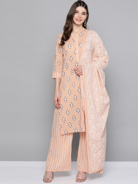 HERE&NOW Women Peach-Coloured & Black Pure Cotton Printed Kurta with Palazzos & Dupatta
HERE&NOW Women Peach-Coloured & Black Pure Cotton Printed Kurta with Palazzos & Dupatta