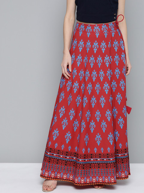 HERE&NOW Women Red & Teal Blue Pure Cotton Printed Flared Maxi Skirt 
HERE&NOW Women Red & Teal Blue Pure Cotton Printed Flared Maxi Skirt