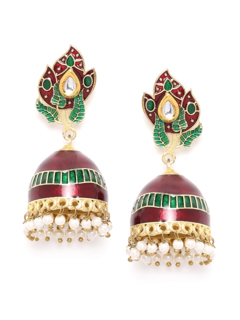ANESH Maroon & Green Gold-Plated Kundan Studded & Beaded Handcrafted Enamelled Jhumkas
ANESH Maroon & Green Gold-Plated Kundan Studded & Beaded Handcrafted Enamelled Jhumkas