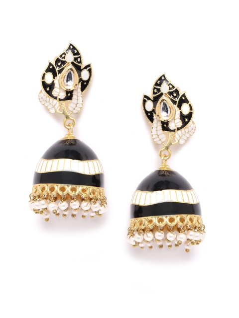 ANESH Black Gold-Plated Kundan Studded & Beaded Handcrafted Enamelled Dome Shaped Jhumkas
ANESH Black Gold-Plated Kundan Studded & Beaded Handcrafted Enamelled Dome Shaped Jhumkas