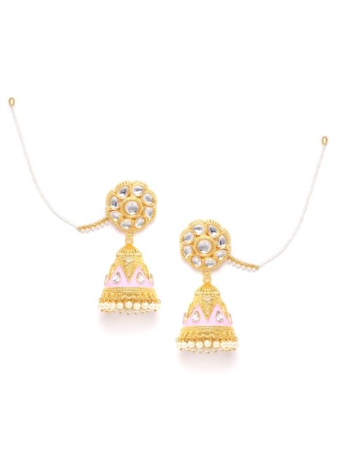 ANESH Pink Gold-Plated Kundan-Studded Handcrafted Dome Shaped Jhumkas with Kaan Chain
ANESH Pink Gold-Plated Kundan-Studded Handcrafted Dome Shaped Jhumkas with Kaan Chain