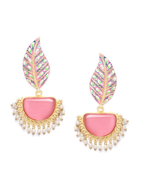 ANESH Pink Gold-Plated Stone Studded & Beaded Handcrafted Leaf Shaped Drop Earrings
ANESH Pink Gold-Plated Stone Studded & Beaded Handcrafted Leaf Shaped Drop Earrings