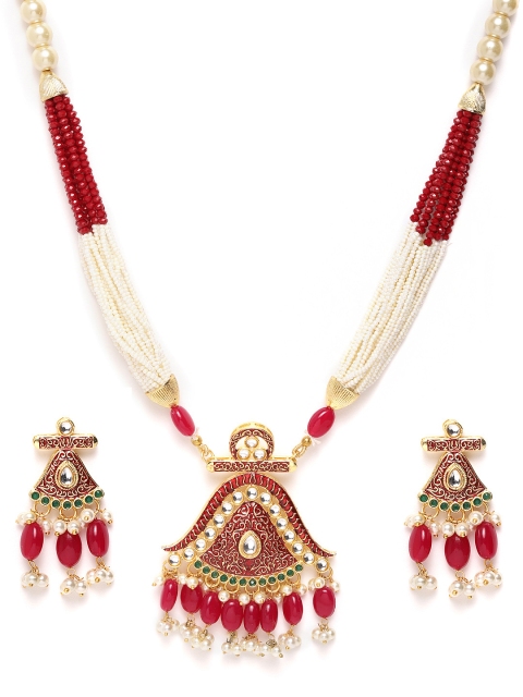 ANESH Maroon & Off-White Gold-Plated Kundan-Studded Beaded Handcrafted Jewellery Set
ANESH Maroon & Off-White Gold-Plated Kundan-Studded Beaded Handcrafted Jewellery Set