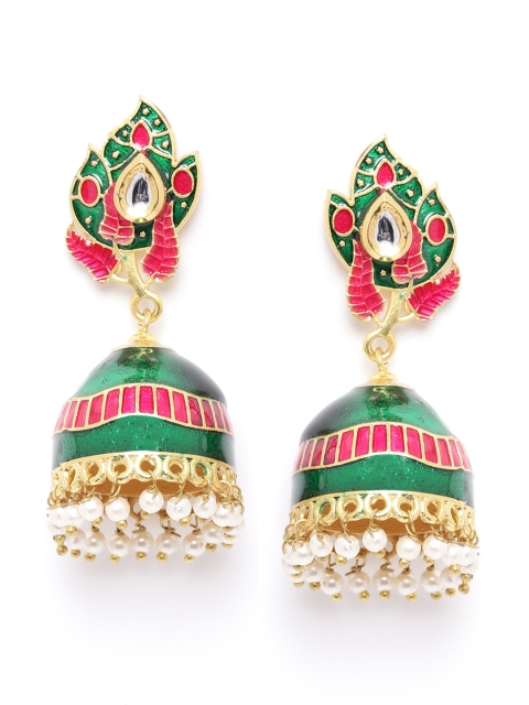 ANESH Green & Pink Gold-Plated Kundan-Studded Enamelled Handcrafted Dome-Shaped Jhumkas
ANESH Green & Pink Gold-Plated Kundan-Studded Enamelled Handcrafted Dome-Shaped Jhumkas