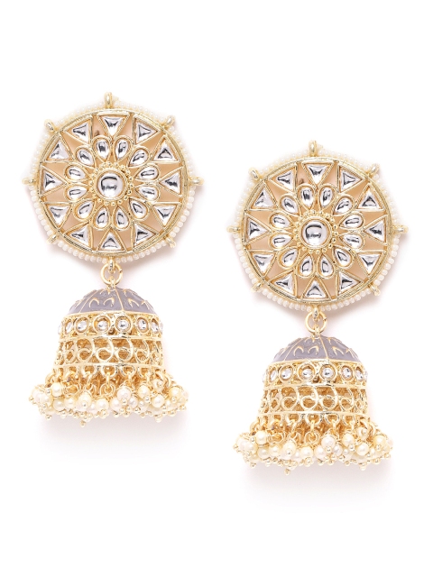 ANESH Grey Gold-Plated Kundan Studded & Beaded Handcrafted Enamelled Dome Shaped Jhumkas
ANESH Grey Gold-Plated Kundan Studded & Beaded Handcrafted Enamelled Dome Shaped Jhumkas