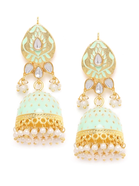 ANESH Green Gold-Plated Kundan Studded & Beaded Handcrafted Enamelled Dome Shaped Jhumkas
ANESH Green Gold-Plated Kundan Studded & Beaded Handcrafted Enamelled Dome Shaped Jhumkas