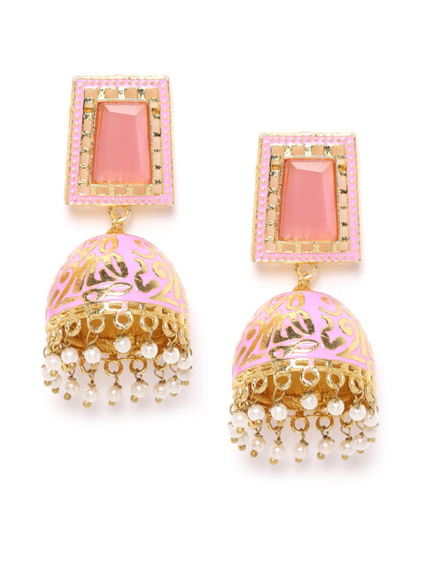 ANESH Pink & Off-White Gold-Plated Handcrafted Stone-Studded & Beaded Dome Shaped Jhumkas
ANESH Pink & Off-White Gold-Plated Handcrafted Stone-Studded & Beaded Dome Shaped Jhumkas