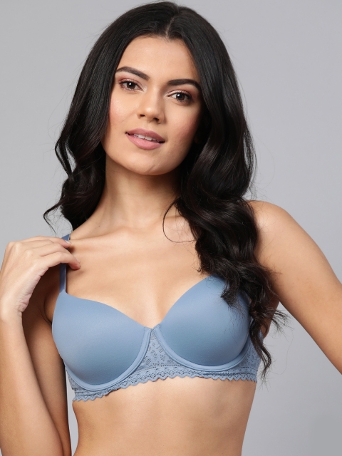 Marks & Spencer Blue Solid Underwired Lightly Padded Everyday Bra with Lace Detail T332253
Marks & Spencer Blue Solid Underwired Lightly Padded Everyday Bra with Lace Detail T332253