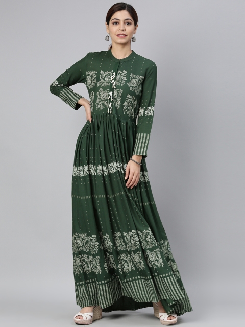 AHIKA Women Olive Green Floral Printed Kurta