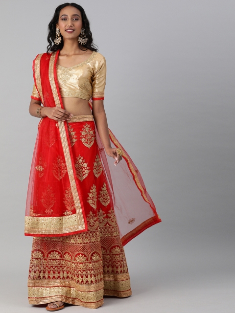 Mitera Red & Gold-Toned Embroidered Semi-Stitched Lehenga & Unstitched Blouse with Dupatta
Mitera Red & Gold-Toned Embroidered Semi-Stitched Lehenga & Unstitched Blouse with Dupatta
