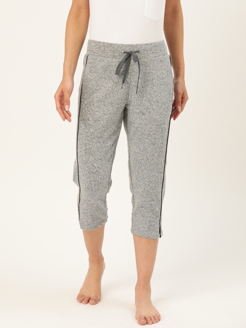 Madame Women Grey & White Printed Regular Fit Lounge Capris