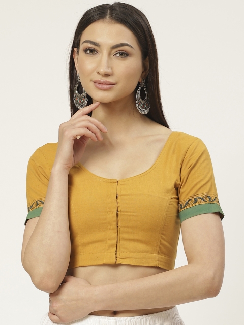 Molcha Women Mustard Yellow & Green Pure Cotton Hand Block Printed Back Saree Blouse
Molcha Women Mustard Yellow & Green Pure Cotton Hand Block Printed Back Saree Blouse