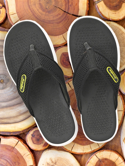HIROLAS Men Black Solid Shock Absorbent Thong Flip-Flops