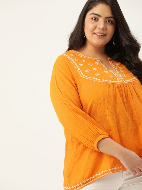 Sztori Plus Size Orange & White Solid Pure Cotton Mandarin Collar Puff Sleeve Regular Top
Sztori Plus Size Orange & White Solid Pure Cotton Mandarin Collar Puff Sleeve Regular Top