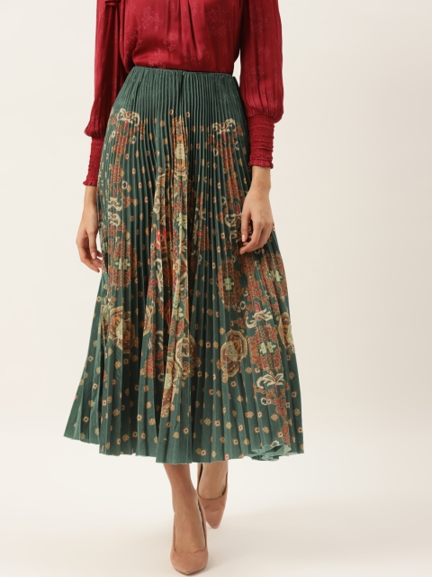 Label Ritu Kumar Women Olive Green & Orange Printed Velvet Accordion Pleats A-Line Skirt
Label Ritu Kumar Women Olive Green & Orange Printed Velvet Accordion Pleats A-Line Skirt