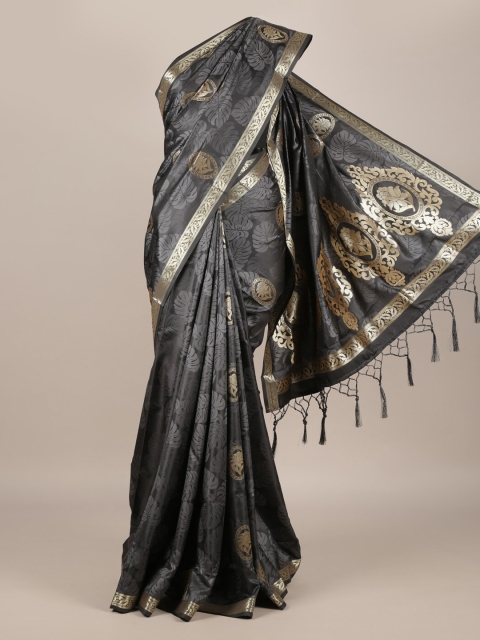 Pothys Grey Printed Jute Silk Saree
