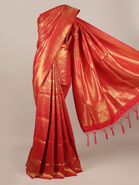 Pothys Red Printed Jute Silk Saree