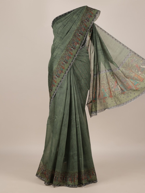 Pothys Green & Red Jute Silk Solid Saree