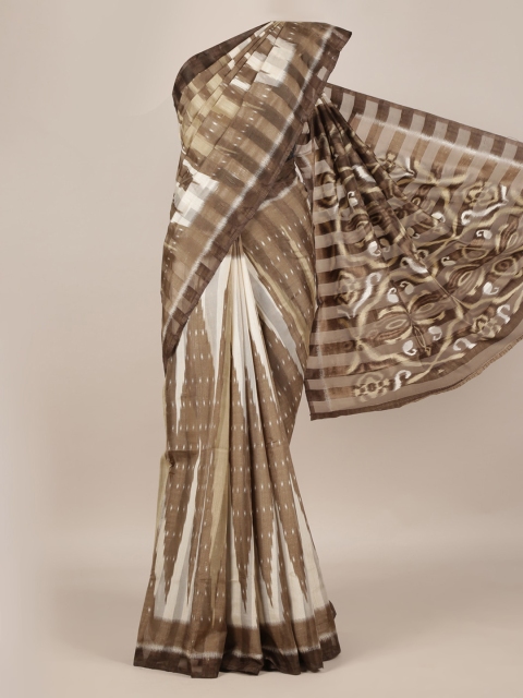 Pothys Brown & Beige Jute Silk Printed Saree