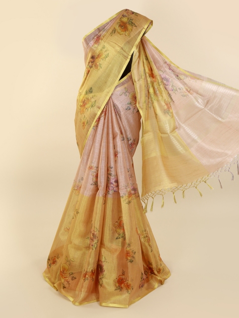 Pothys Yellow & Peach-Coloured Tissue Woven Design Saree