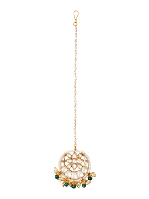 MORKANTH JEWELLERY 24K Gold-Plated White & Green Kundan Stone Studded & Beaded Handcrafted Maang Tikka
MORKANTH JEWELLERY 24K Gold-Plated White & Green Kundan Stone Studded & Beaded Handcrafted Maang Tikka