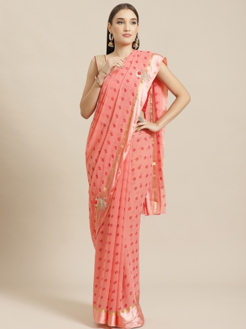Chhabra 555 Pink Printed Bandhani Saree