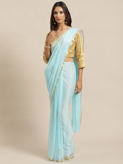 Chhabra 555 Blue & Golden Embellished Saree